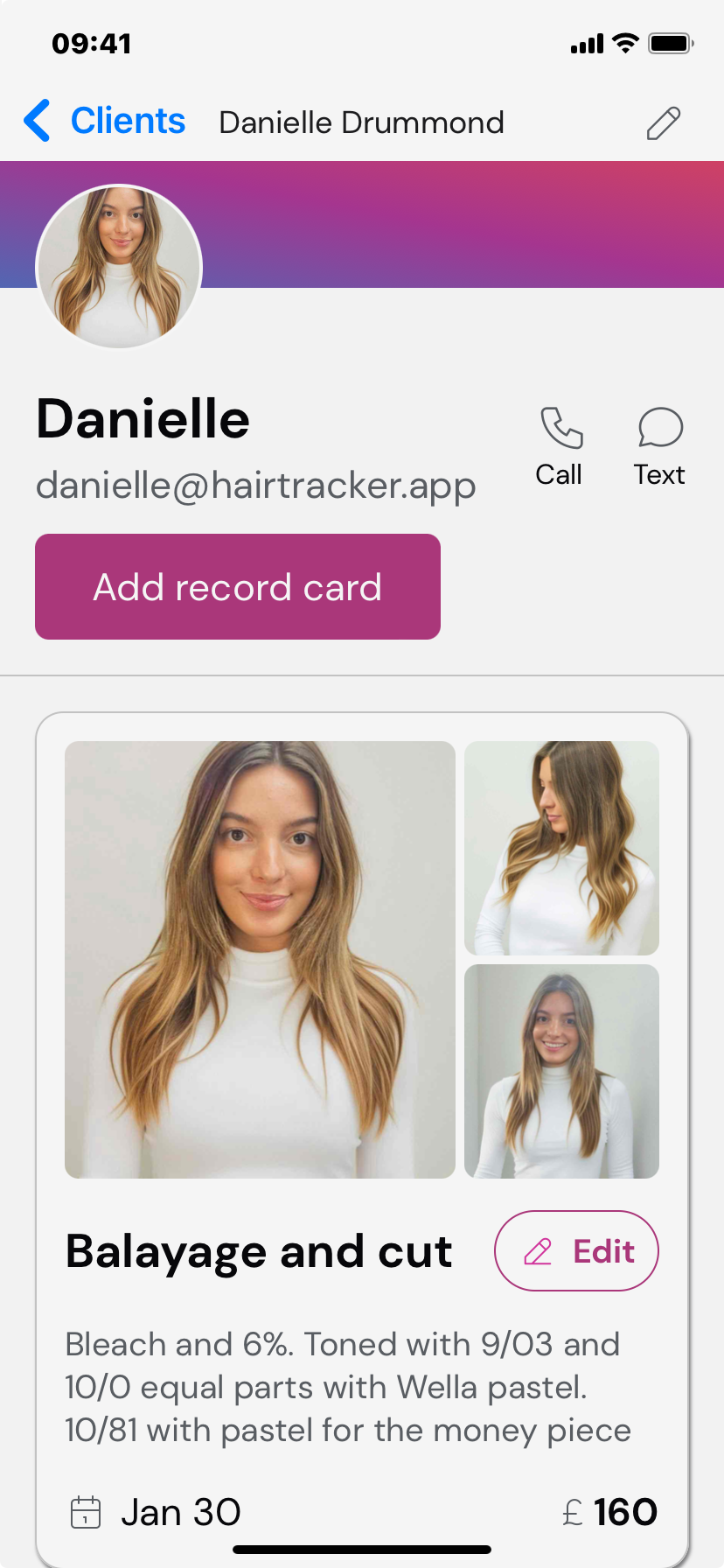 A screenshot of the HairTracker app
